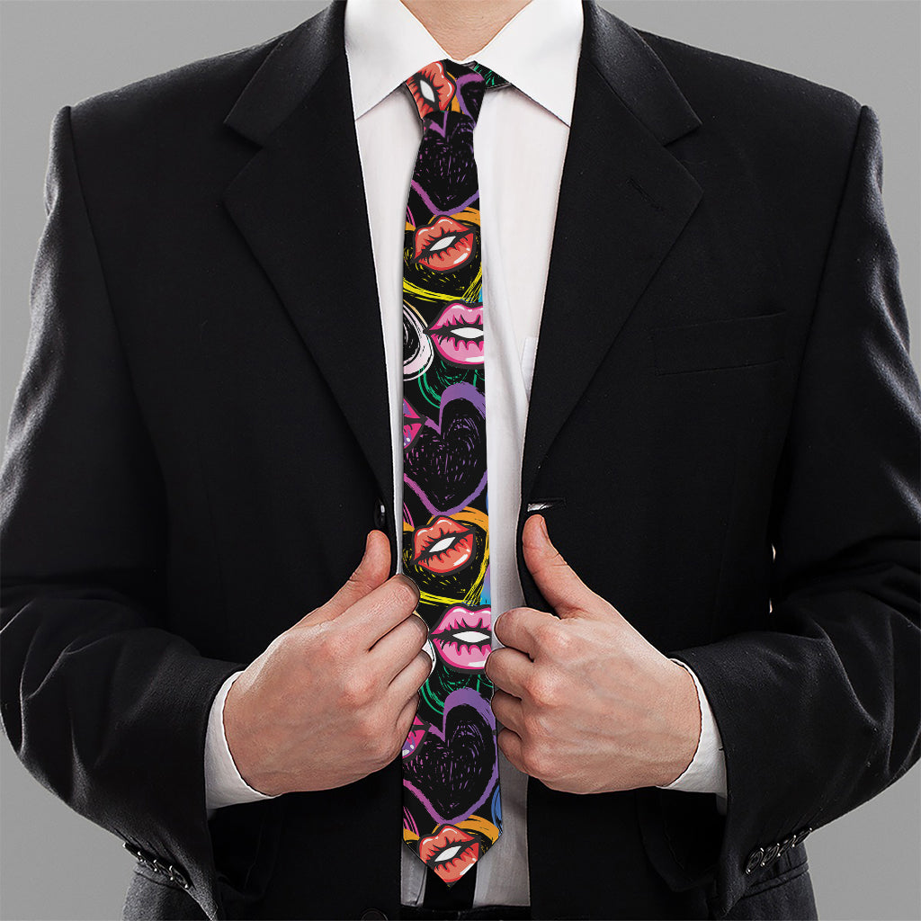 Funky Kiss Lips Pattern Print Necktie