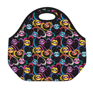 Funky Kiss Lips Pattern Print Neoprene Lunch Bag