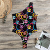 Funky Kiss Lips Pattern Print One Shoulder Bodysuit