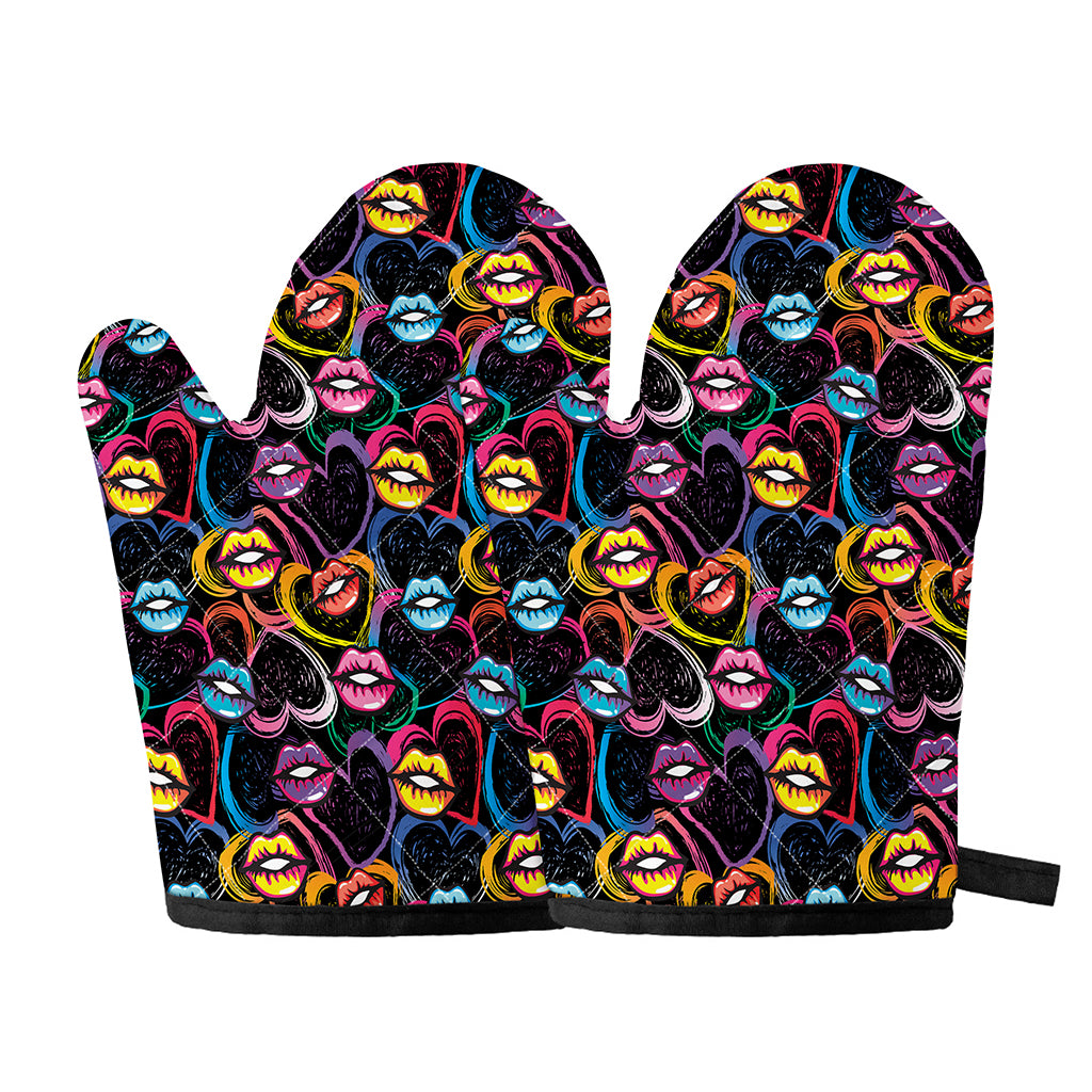 Funky Kiss Lips Pattern Print Oven Mitts