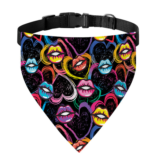 Funky Kiss Lips Pattern Print Over The Collar Dog Bandana