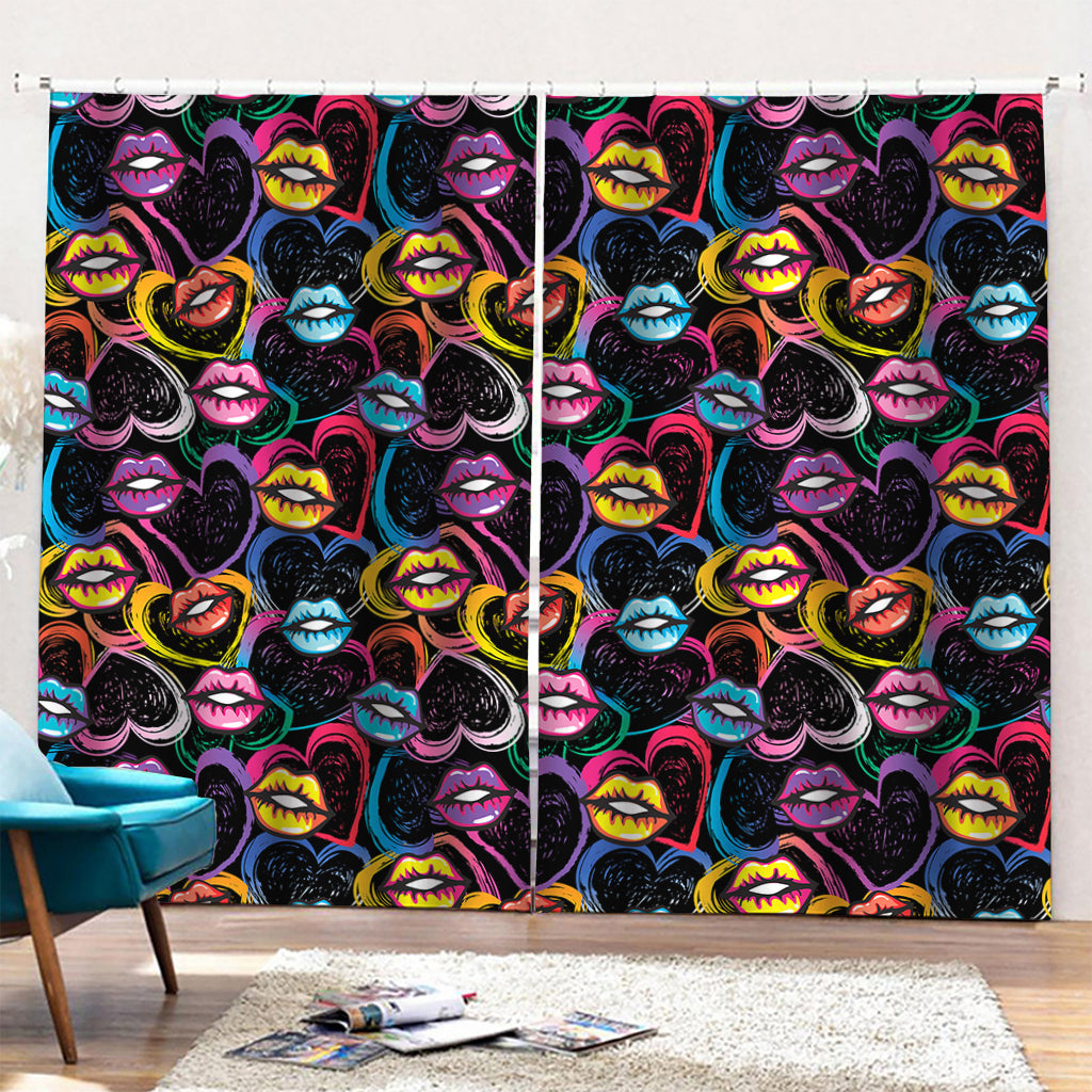 Funky Kiss Lips Pattern Print Pencil Pleat Curtains
