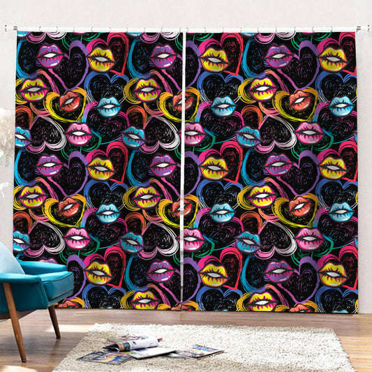 Funky Kiss Lips Pattern Print Pencil Pleat Curtains