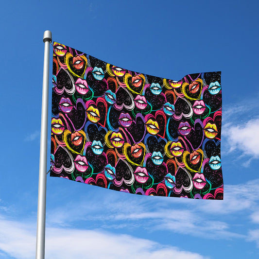 Funky Kiss Lips Pattern Print Polyester Flag