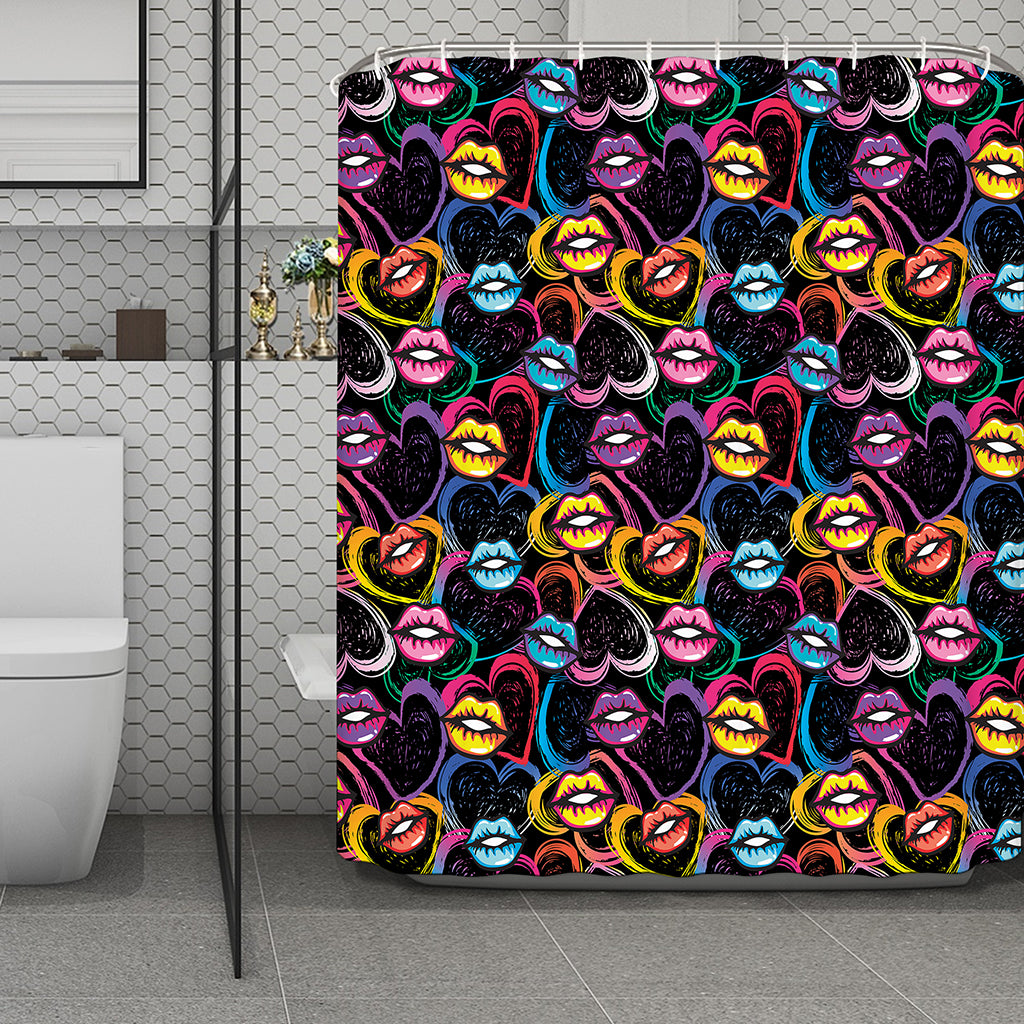 Funky Kiss Lips Pattern Print Polyester Shower Curtain