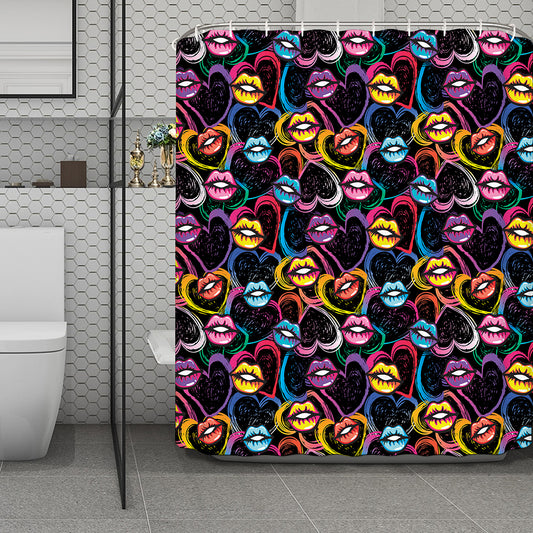 Funky Kiss Lips Pattern Print Polyester Shower Curtain