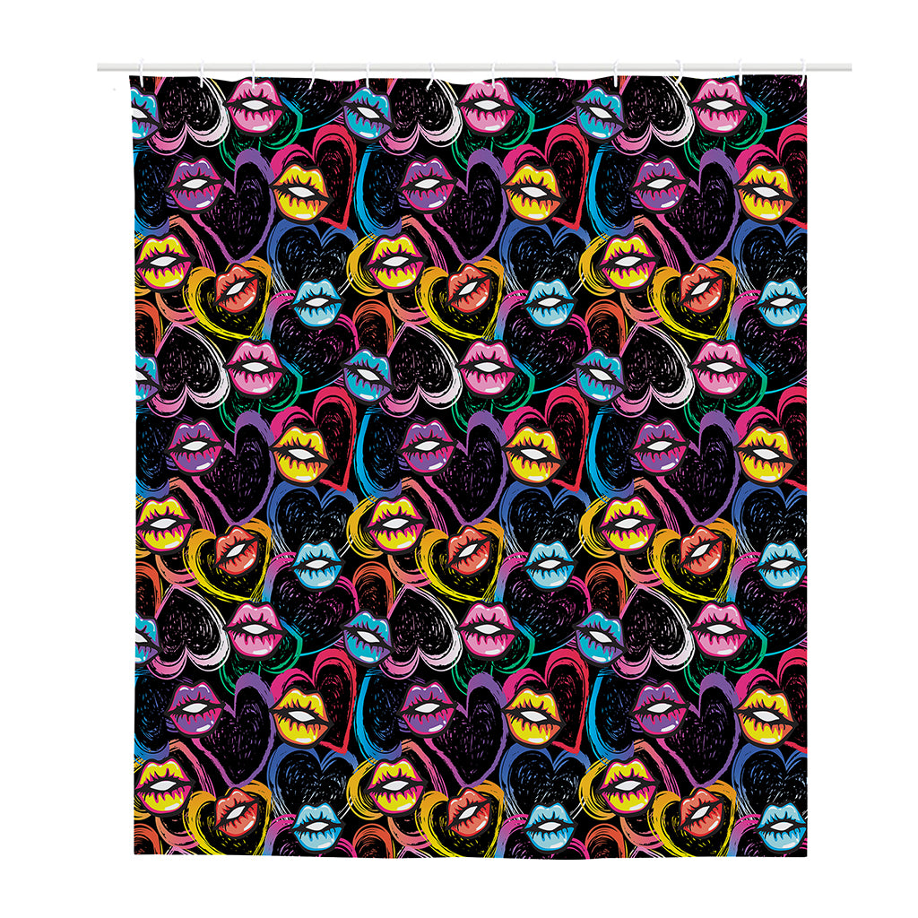Funky Kiss Lips Pattern Print Polyester Shower Curtain