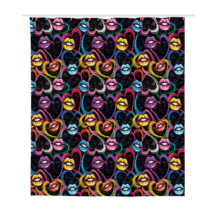 Funky Kiss Lips Pattern Print Polyester Shower Curtain