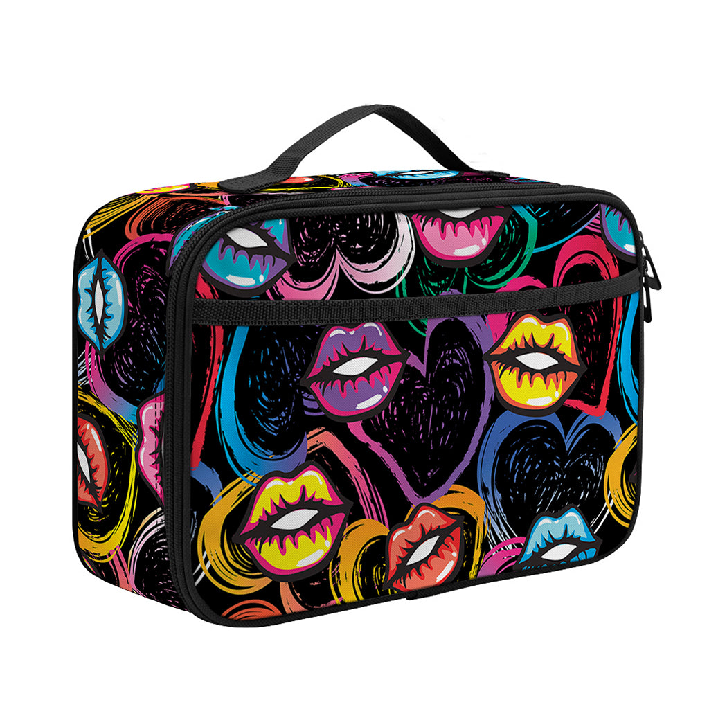Funky Kiss Lips Pattern Print Portable Lunch Bag