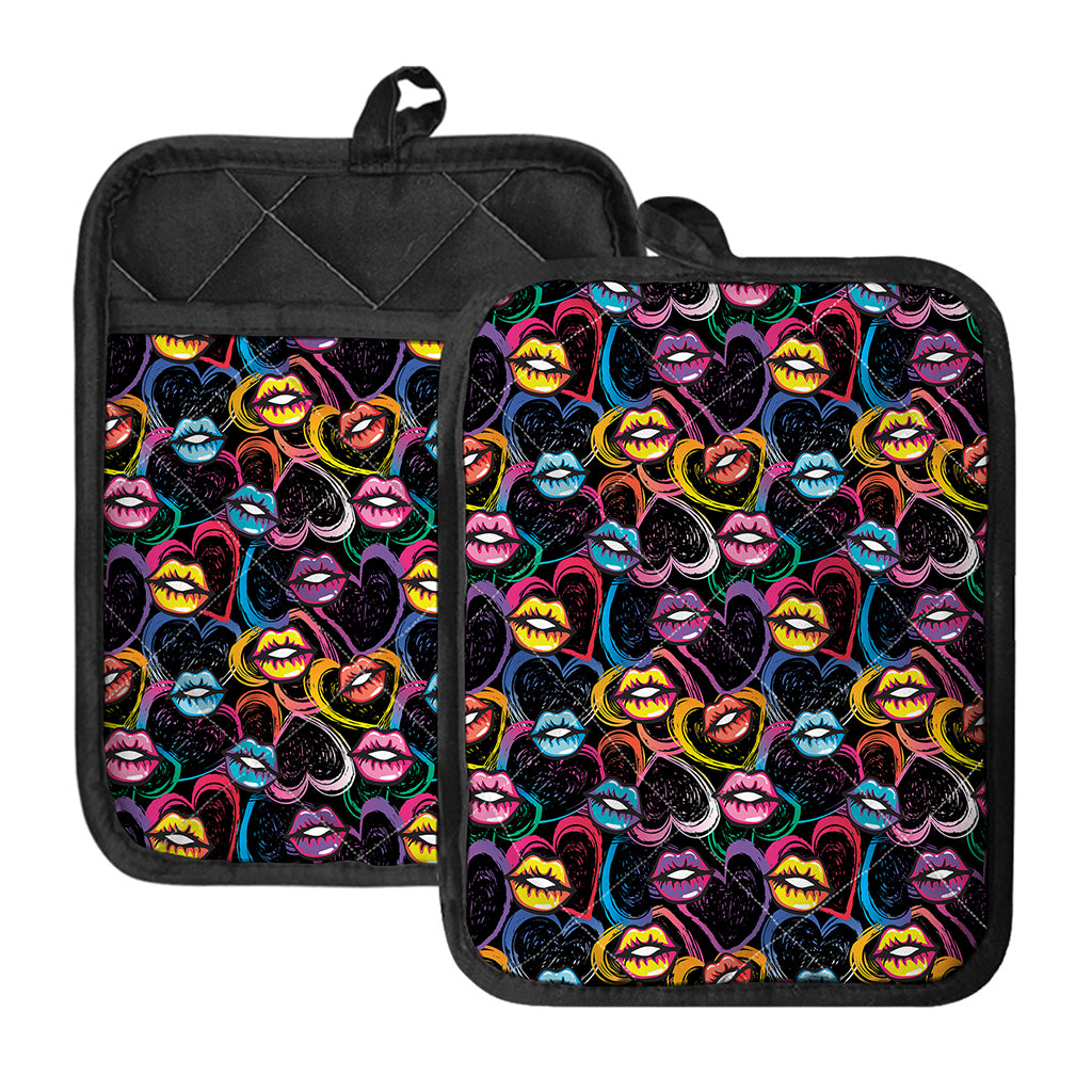 Funky Kiss Lips Pattern Print Pot Holders With Pocket