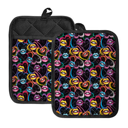 Funky Kiss Lips Pattern Print Pot Holders With Pocket