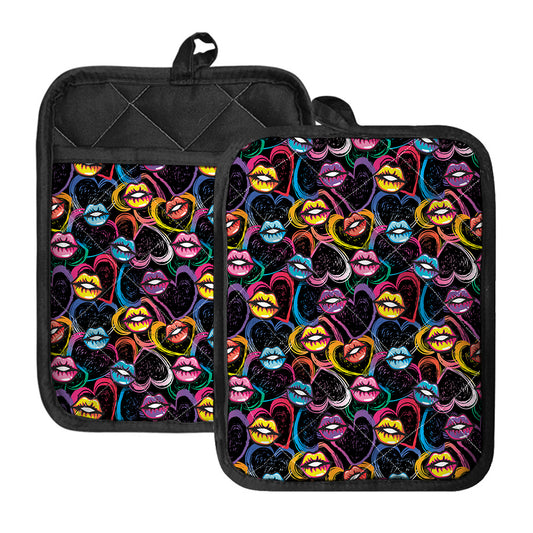 Funky Kiss Lips Pattern Print Pot Holders With Pocket