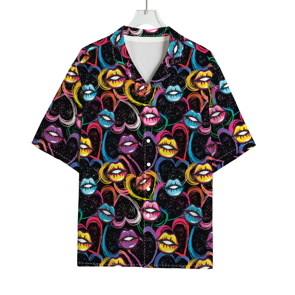 Funky Kiss Lips Pattern Print Rayon Hawaiian Shirt