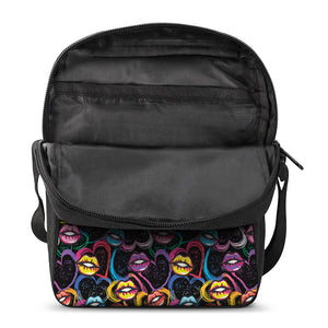 Funky Kiss Lips Pattern Print Rectangular Crossbody Bag