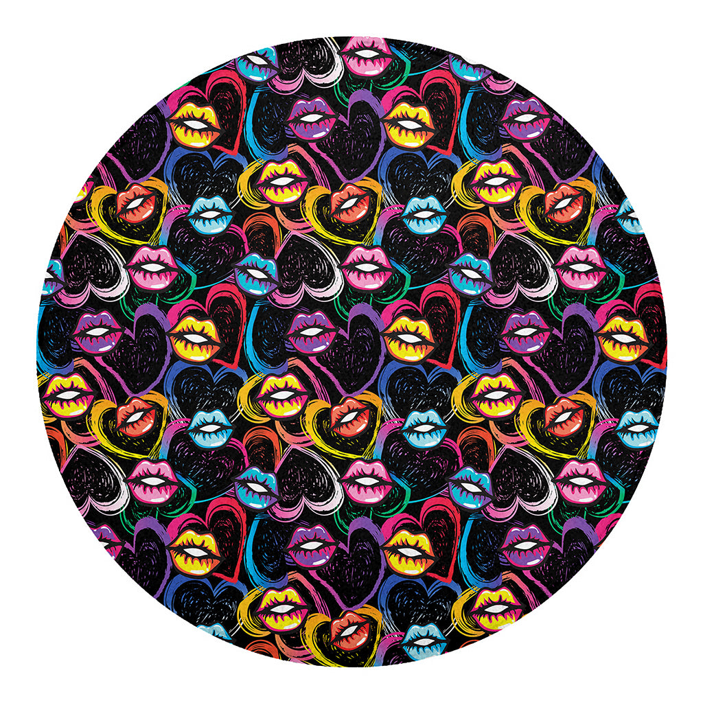 Funky Kiss Lips Pattern Print Round Blanket
