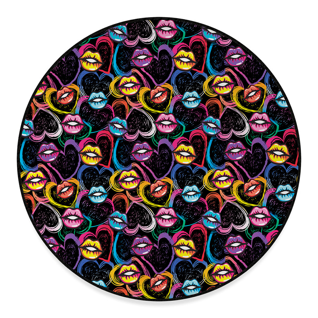 Funky Kiss Lips Pattern Print Round Floor Mat
