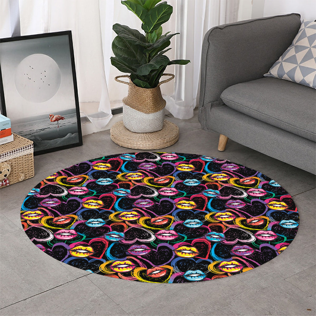 Funky Kiss Lips Pattern Print Round Rug