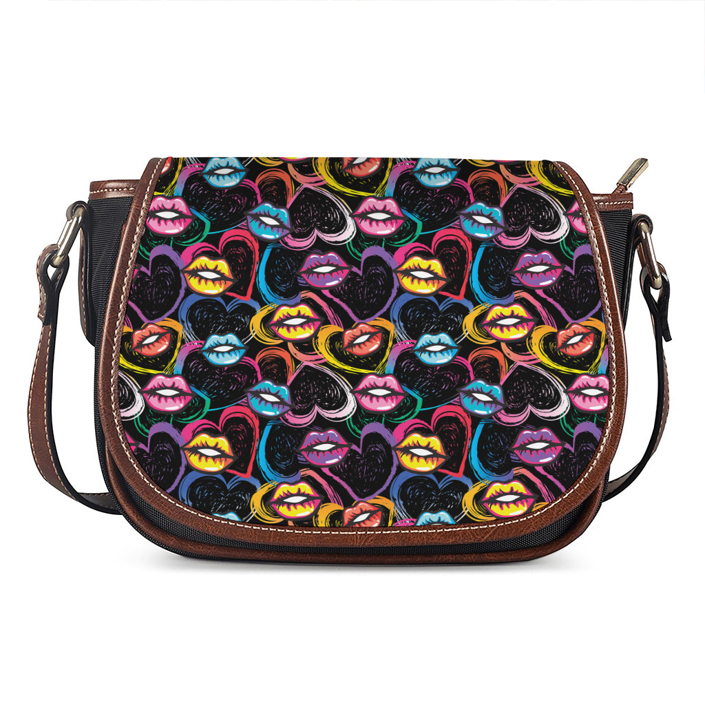 Funky Kiss Lips Pattern Print Saddle Bag