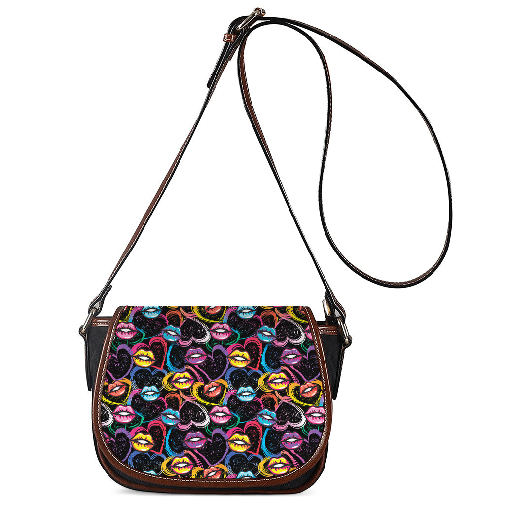 Funky Kiss Lips Pattern Print Saddle Bag