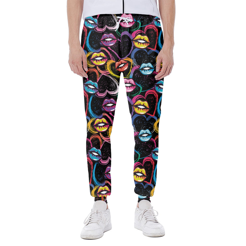 Funky Kiss Lips Pattern Print Scuba Joggers