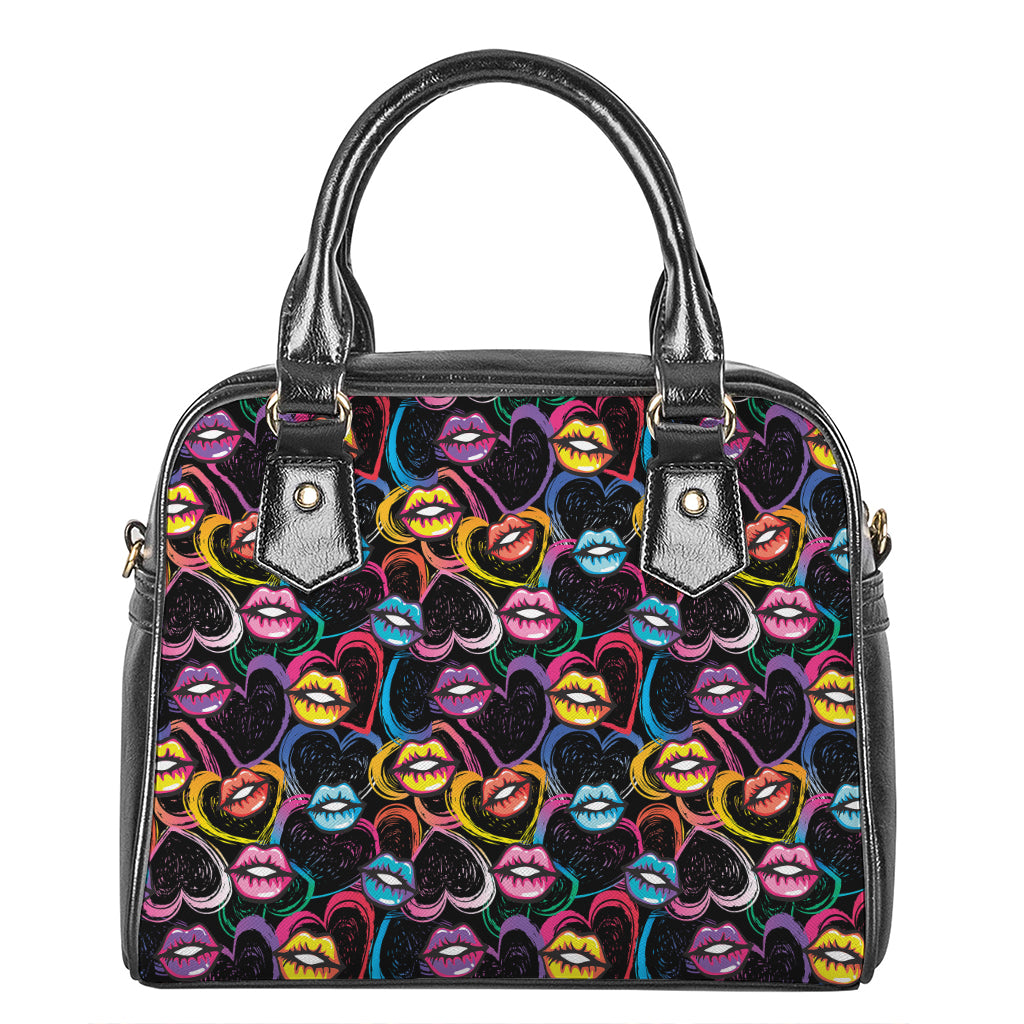 Funky Kiss Lips Pattern Print Shoulder Handbag