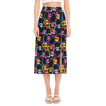 Funky Kiss Lips Pattern Print Side Slit Midi Skirt