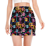 Funky Kiss Lips Pattern Print Side Slit Mini Skirt