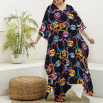 Funky Kiss Lips Pattern Print Silk V-Neck Kaftan Dress