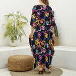 Funky Kiss Lips Pattern Print Silk V-Neck Kaftan Dress