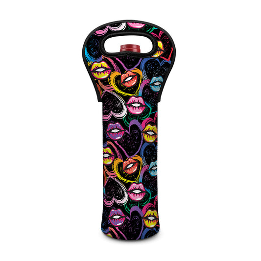 Funky Kiss Lips Pattern Print Single Neoprene Wine Tote