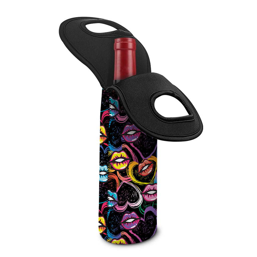 Funky Kiss Lips Pattern Print Single Neoprene Wine Tote