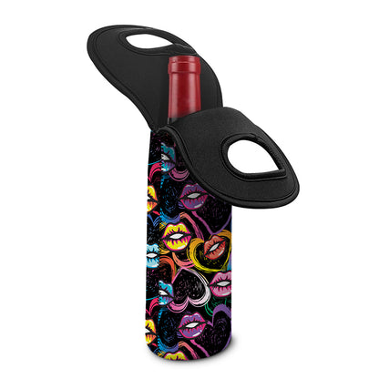 Funky Kiss Lips Pattern Print Single Neoprene Wine Tote