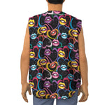 Funky Kiss Lips Pattern Print Sleeveless Baseball Jersey