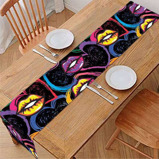 Funky Kiss Lips Pattern Print Table Runner