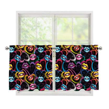 Funky Kiss Lips Pattern Print Tier Curtains