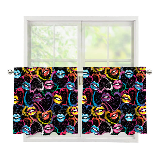 Funky Kiss Lips Pattern Print Tier Curtains