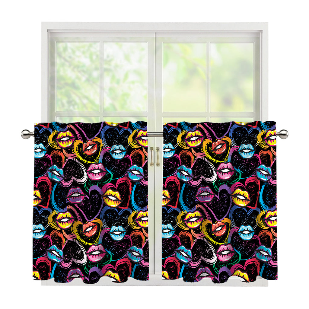 Funky Kiss Lips Pattern Print Tier Curtains