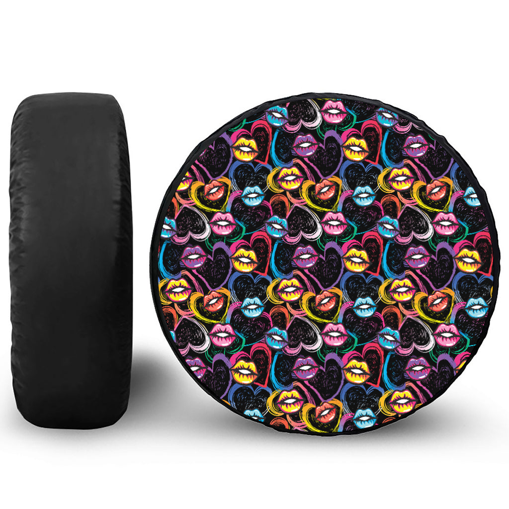 Funky Kiss Lips Pattern Print Tire Cover