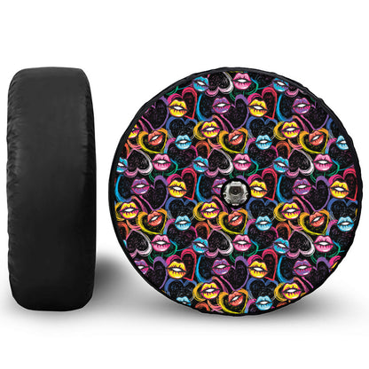 Funky Kiss Lips Pattern Print Tire Cover With Camera Hole