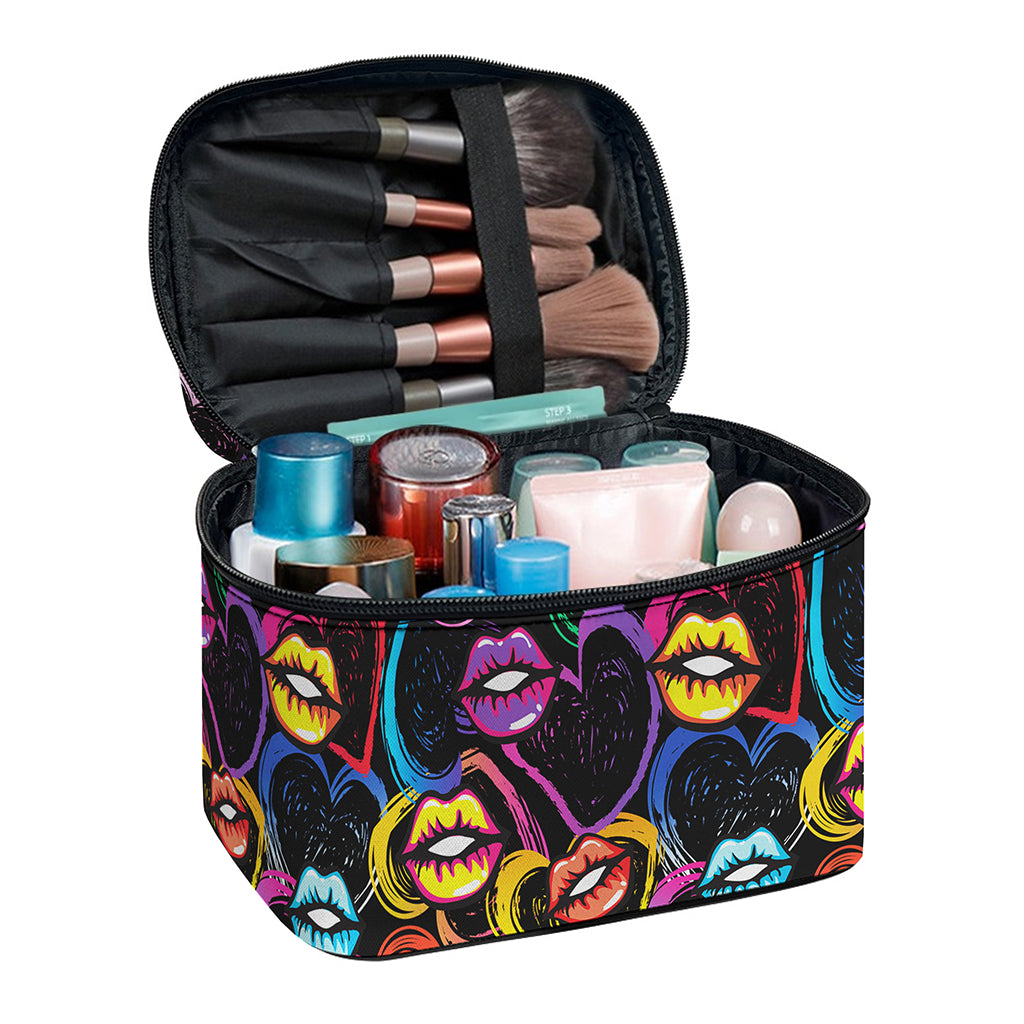 Funky Kiss Lips Pattern Print Travel Makeup Bag