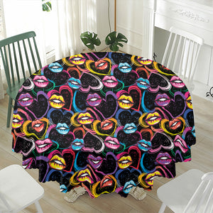 Funky Kiss Lips Pattern Print Waterproof Round Tablecloth