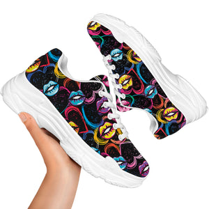 Funky Kiss Lips Pattern Print White Chunky Shoes