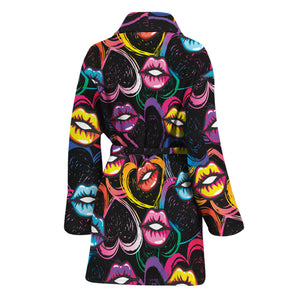 Funky Kiss Lips Pattern Print Women's Bathrobe