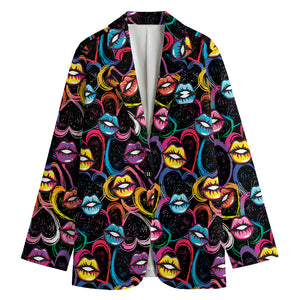 Funky Kiss Lips Pattern Print Women's Blazer