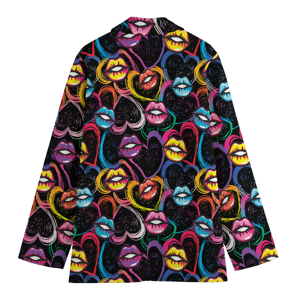 Funky Kiss Lips Pattern Print Women's Blazer