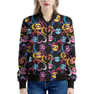 Funky Kiss Lips Pattern Print Women's Bomber Jacket