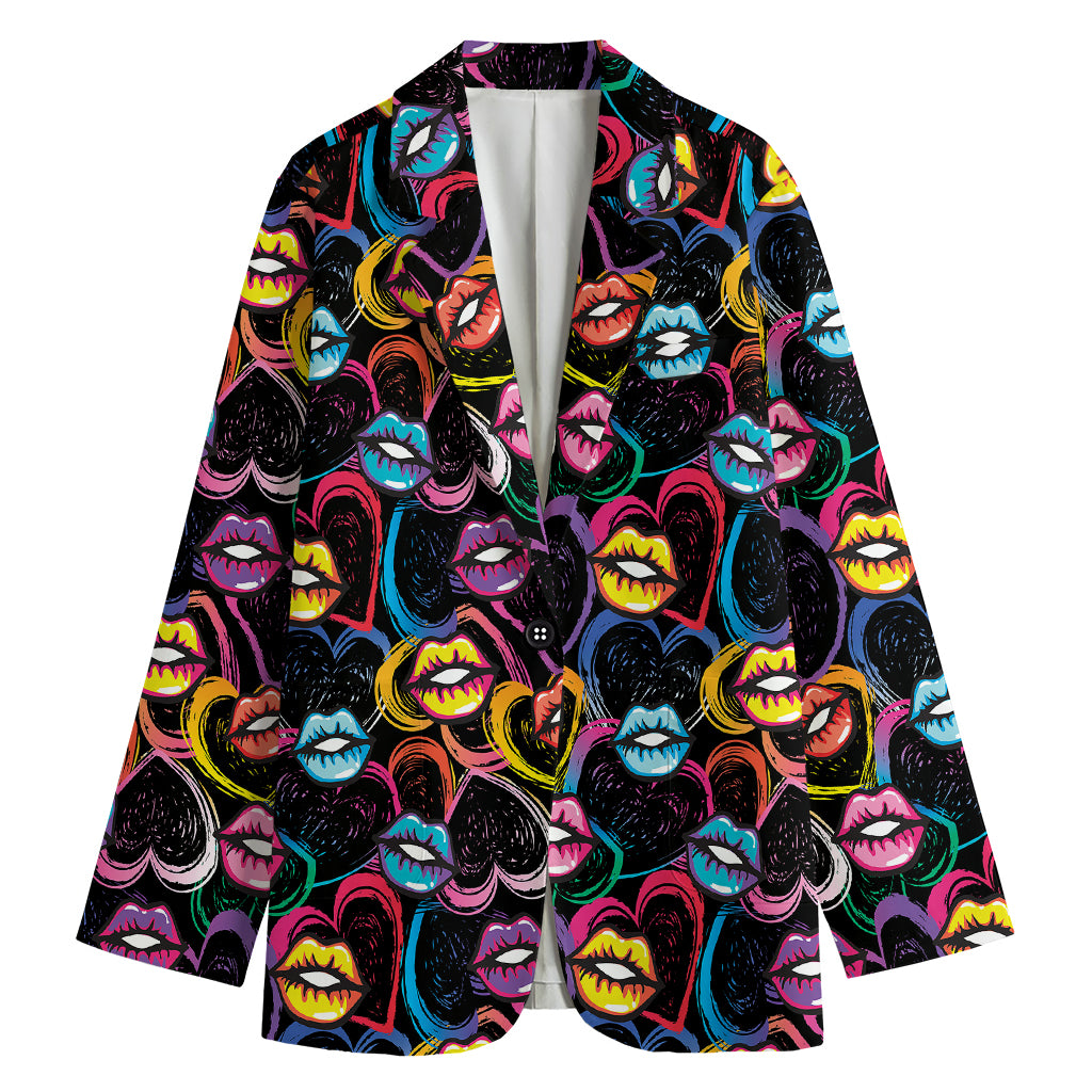 Funky Kiss Lips Pattern Print Women's Cotton Blazer