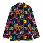 Funky Kiss Lips Pattern Print Women's Cotton Blazer