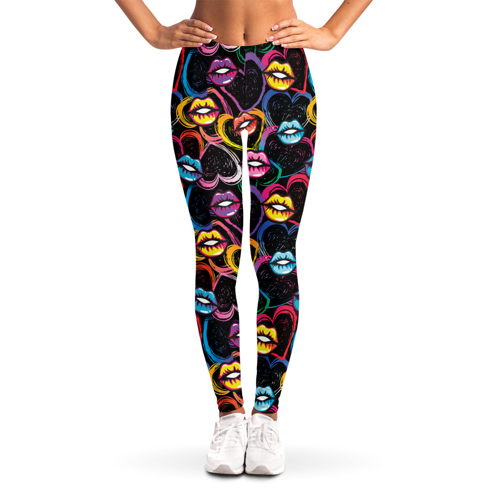 Funky Kiss Lips Pattern Print Women's Leggings