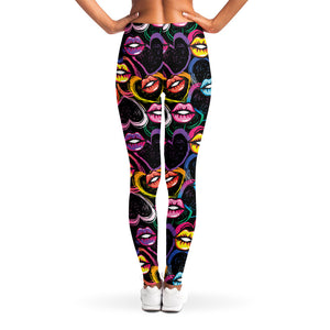 Funky Kiss Lips Pattern Print Women's Leggings